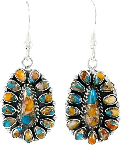 ONE :💎Color: Handmade Genuine Natural Multi Colors Turquoise Earrings 925 Sterling Silver (Solid)