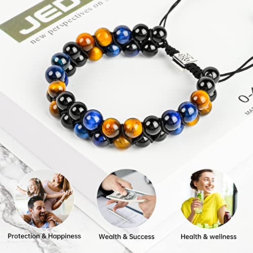 ONE: Premium 8MM Handmade Beaded Bracelet Tiger Eye Bracelet Black Obsidian Hematite Natural Crystal Jewelry Stone Bracelets Gifts for Men and Women