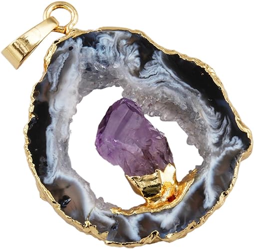 ONE: Handmade Healing Crystal Pendant Necklace, Natural Energy Stone Agate PURPLE