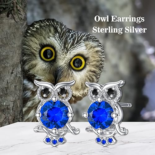 ONE PAIR:  Hoop Earrings Genuine 925 Sterling Silver OWL STUD