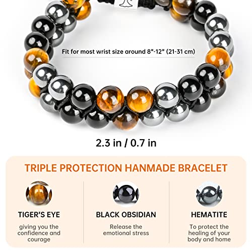 ONE: Premium 8MM Handmade Beaded Bracelet Tiger Eye Bracelet Black Obsidian Hematite Natural Crystal Jewelry Stone Bracelets Gifts for Men and Women