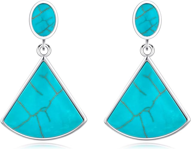 ONE PAIR: Santa Fe Turquoise authentic Native American turquoise earrings Gemstone Southwestern Style 925 Sterling Silver