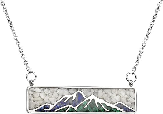 ONE: Turquoise Bar Mountain Howlite Stainless Steel Pendant Necklace