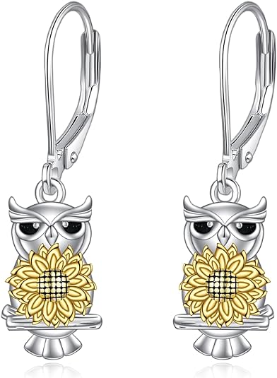 ONE PAIR:  Hoop Earrings Genuine 925 Sterling Silver OWL STUD