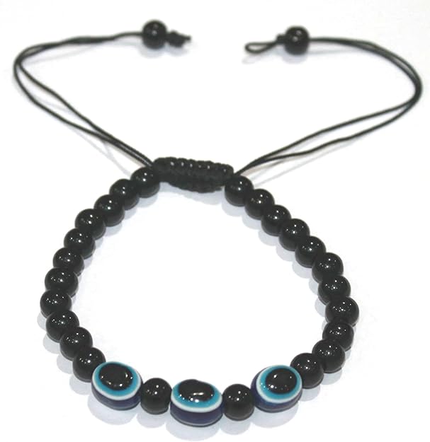 ONE: Premium Handmade Bracelet 6mm BLACK AGATE STONE EVIL EYE BRACELET OF PROTECTION BRACELET HELPS RELEASING NEGATIVITY