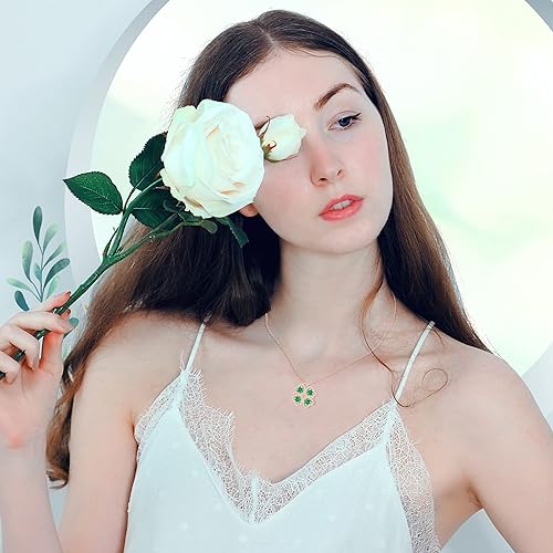 ONE: Lucky Four Leaf Rose Gold MAY- Emerald Green Clover Pendant Necklaces for Women & Girls