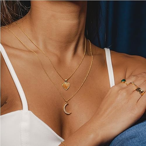 ONE: Handmade Healing Crystal Pendant Necklace, 14K Gold Plated Natural Energy Stone Sunstone-Heart