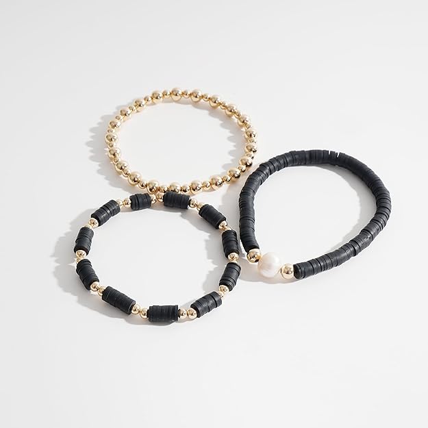 ONE: Premium Handmade Bracelet BLACK Gold Plated Copper Beads Heishi Clay Bracelet HELPS RELEASING NEGATIVITY