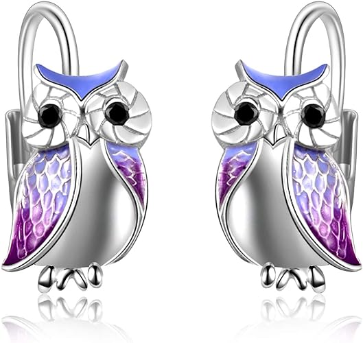 ONE PAIR:  Hoop Earrings Genuine 925 Sterling Silver OWL STUD