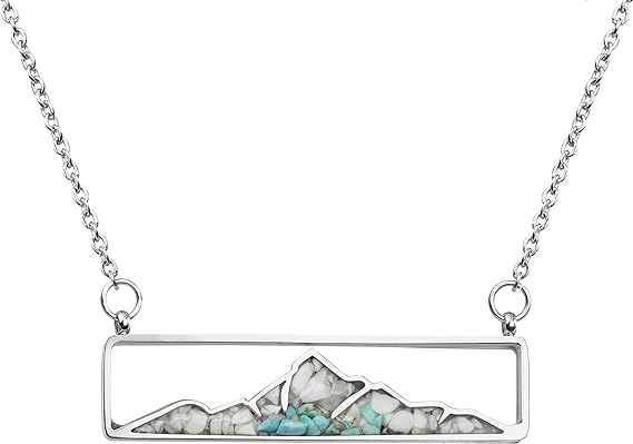 ONE: Turquoise Bar Mountain Howlite Stainless Steel Pendant Necklace