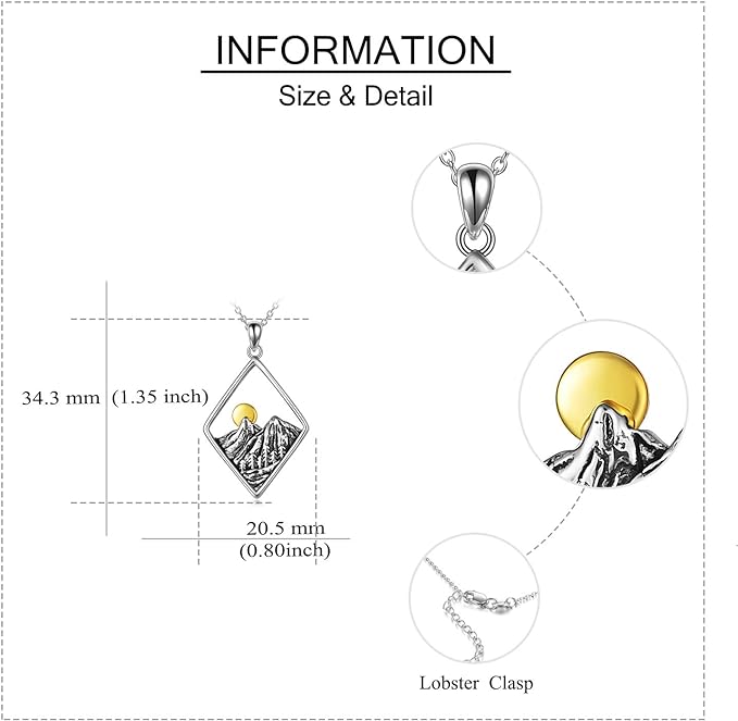 ONE: Rhombic Mountain Nature Pendant Necklace Genuine Sterling Silver 925