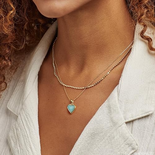 ONE: Handmade Healing Crystal Pendant Necklace, 14K Gold Plated Natural Energy Stone Amazonite-Heart