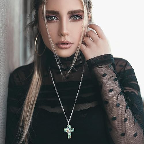 ONE: Handmade Healing Crystal Abalone Shell CROSS Pendant Necklace