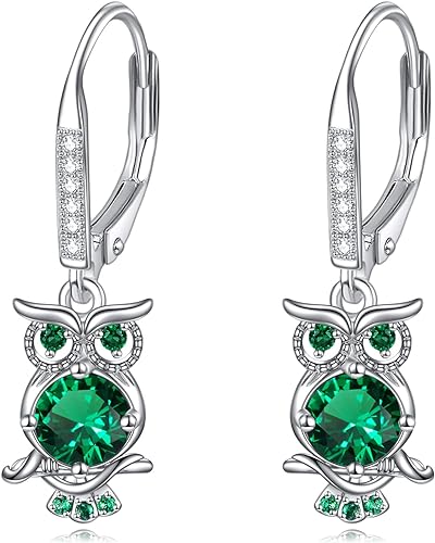 ONE PAIR:  Hoop Earrings Genuine 925 Sterling Silver OWL STUD