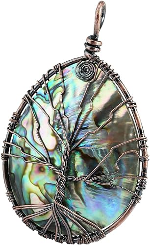 ONE: Handmade Healing Crystal Abalone Shell TREE Pendant Necklace