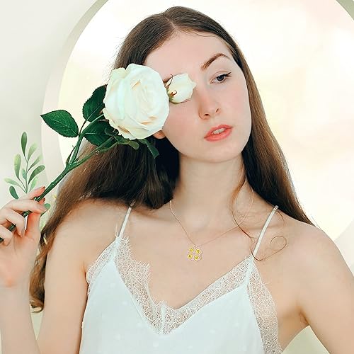 ONE: Lucky Four Leaf Rose Gold November Citrine Yellow Clover Pendant Necklaces for Women & Girls