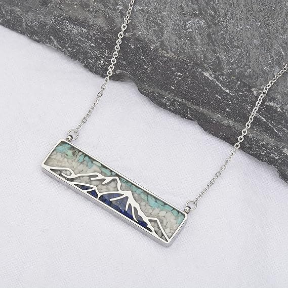 ONE: Turquoise Bar Mountain Howlite Stainless Steel Pendant Necklace