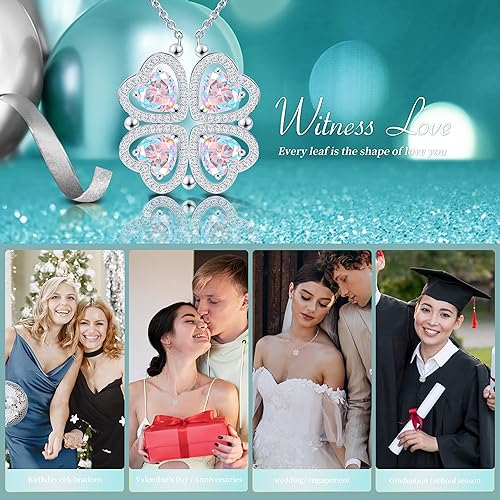 ONE: Lucky Four Leaf White Gold Daily Rainbow Clover Pendant Necklaces for Women & Girls