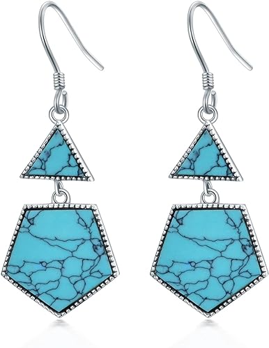 ONE PAIR: Santa Fe Turquoise authentic Native American turquoise earrings Gemstone Southwestern Style 925 Sterling Silver