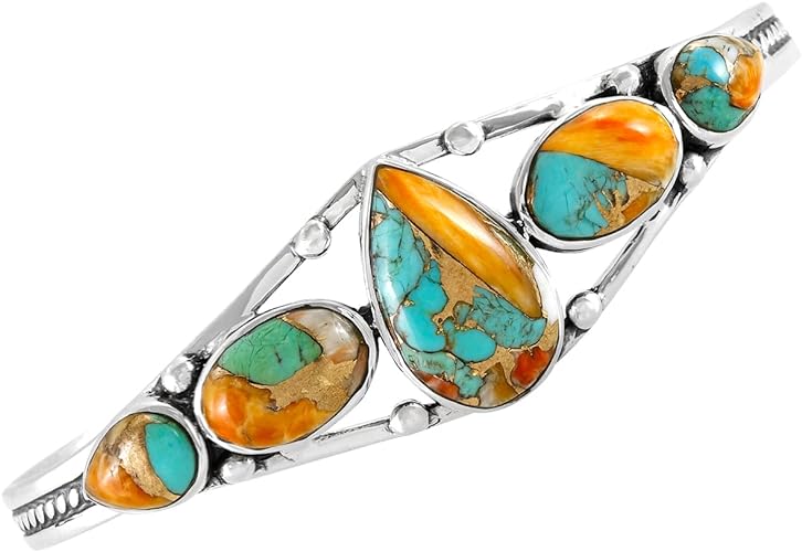 ONE :💎Color: Handmade Spiny Turquoise Bracelet Sterling Silver 925 Genuine Cuff Bracelet