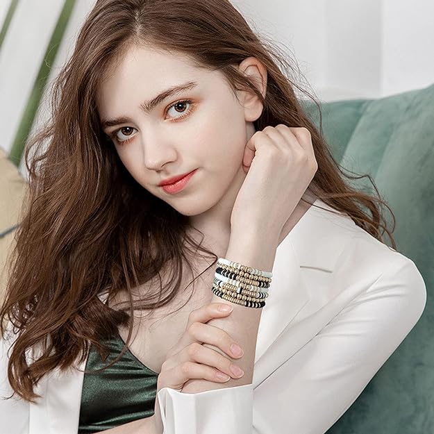 ONE: Premium Handmade New White Black Gold Set 7pcs Bracelet's for Women