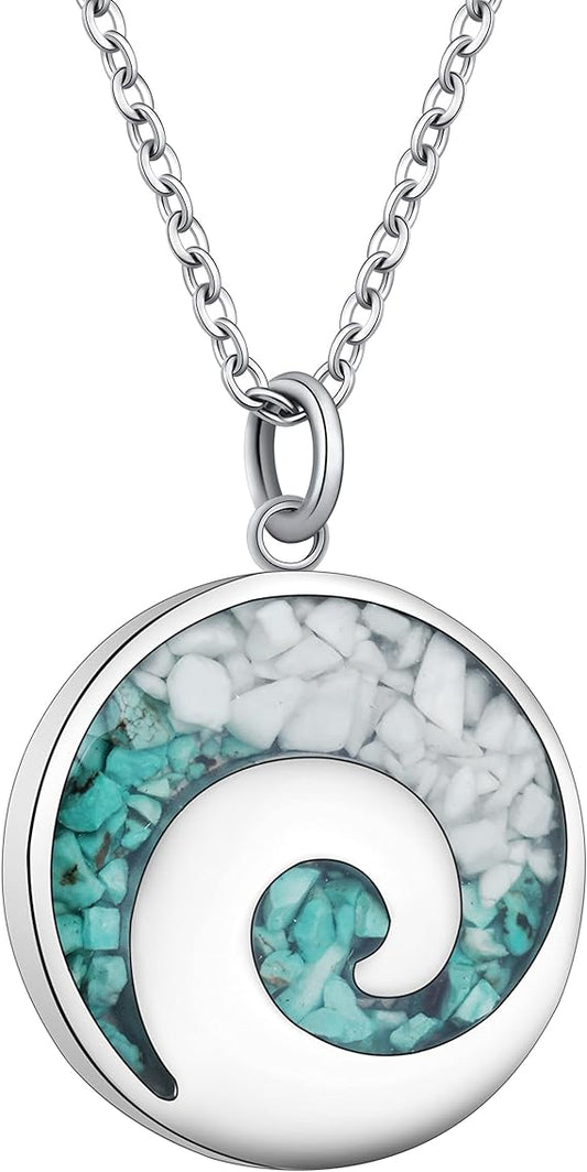 ONE: Wave Turquoise +White Howlite Stainless Steel Pendant Necklaces