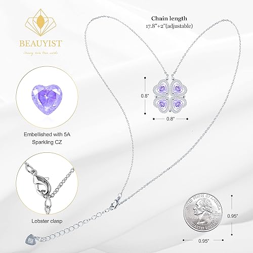ONE: Lucky Four Leaf White Gold June Alexandrite Clover Pendant Necklaces for Women & Girls