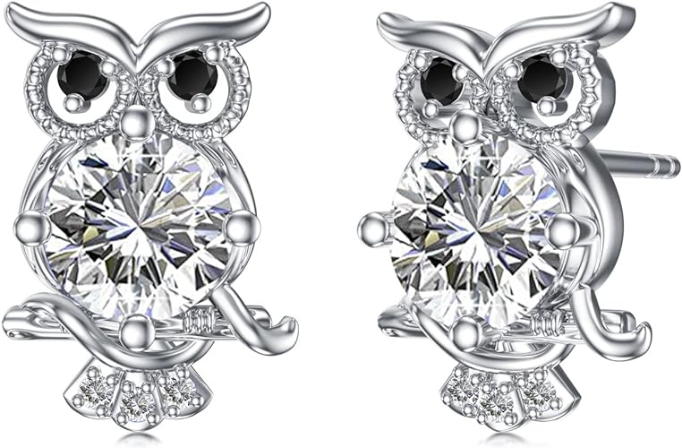 ONE PAIR:  Hoop Earrings Genuine 925 Sterling Silver OWL STUD