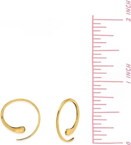 ONE PAIR: Pull Through Hoop Earrings Genuine 925 Sterling Silver 14K GOLD