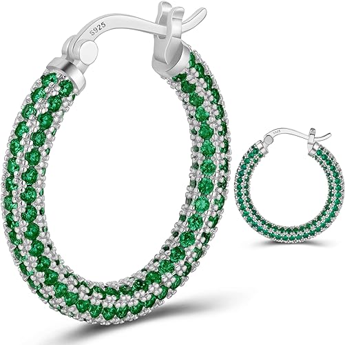 ONE: 925 Sterling Silver Post Hoop Earrings 14K Gold Plated Jewelry CZ