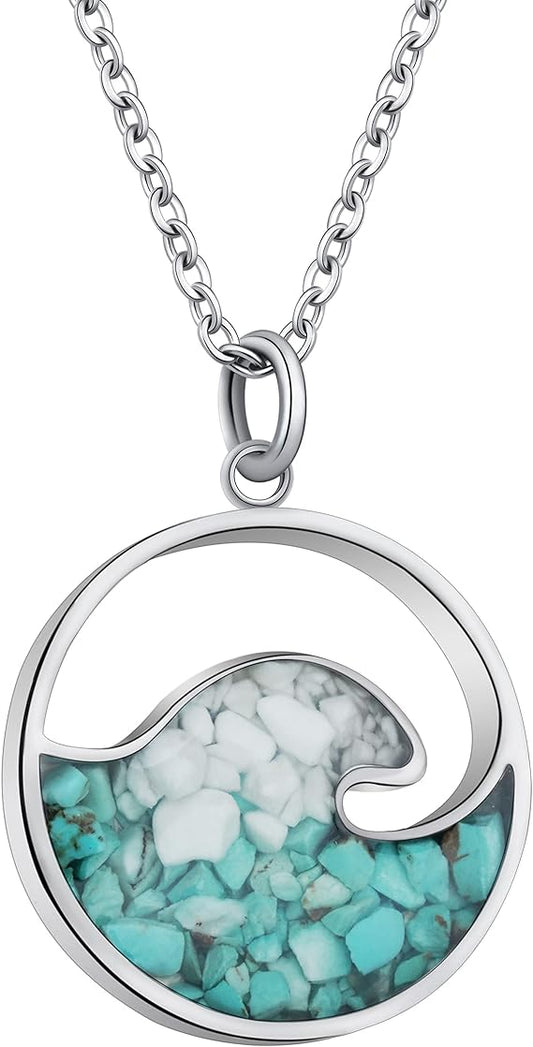 ONE: Wave Turquoise +White Howlite Stainless Steel Pendant Necklaces