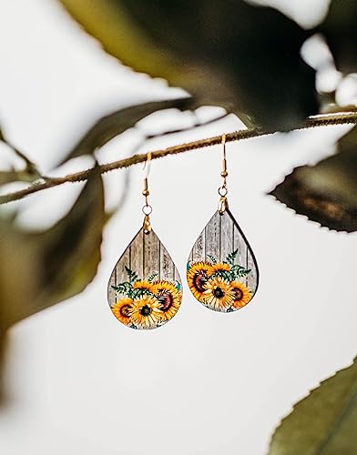 ONE PAIR:  Sunflower Earrings Dangle Teardrop