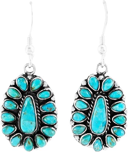 ONE :💎Color: Handmade Genuine Natural Turquoise Earrings 925 Sterling Silver (Solid)