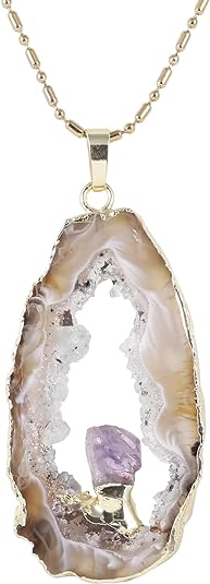ONE: Handmade Healing Crystal Pendant Necklace, Natural Energy Stone Natural Agate