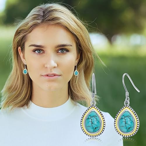 ONE PAIR: Santa Fe Turquoise authentic Native American turquoise earrings Gemstone Southwestern Style 925 Sterling Silver