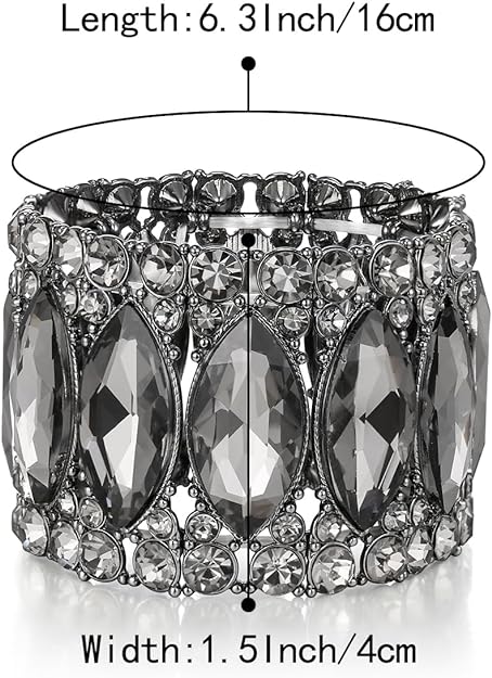 ONE: Premium Gorgeous Jewelry Elegant Crystal Double Row Rhinestones Marquise Cluster Stretch Bangle Bracelet.