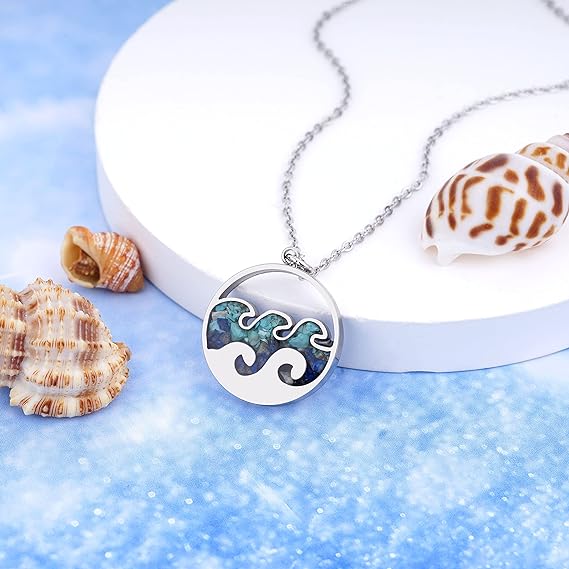 ONE: Wave Turquoise +White Howlite Stainless Steel Pendant Necklaces