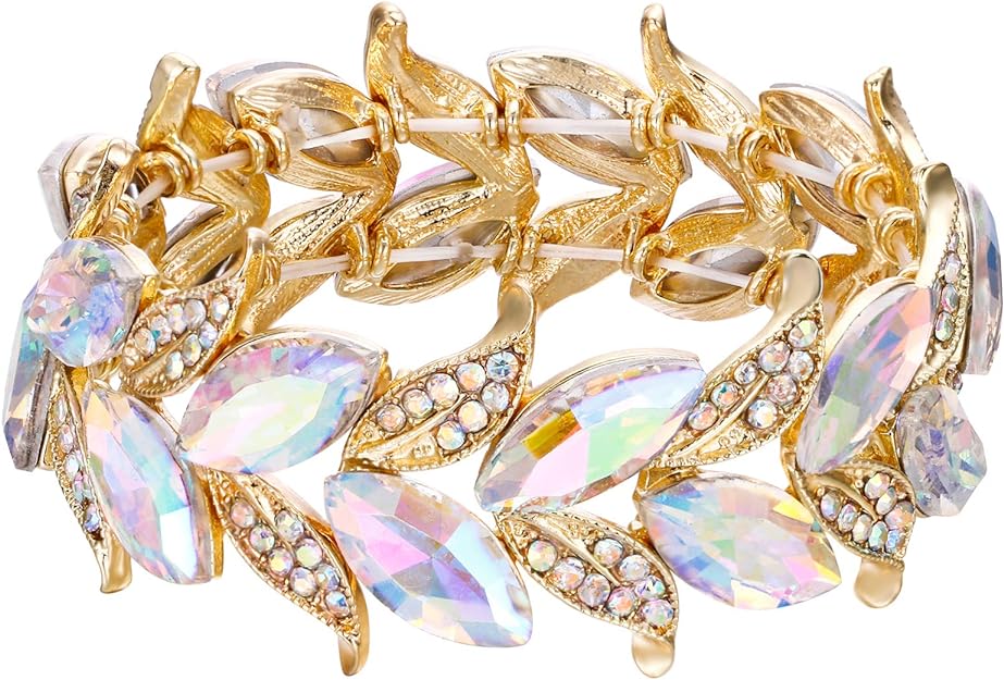 0NE: Premium Gorgeous Jewelry Elegant Crystal Marquise-Shape Leaf Stretch Bangle Bracelet