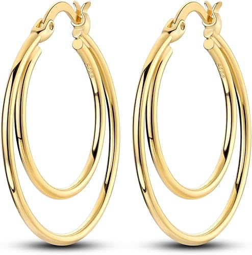 ONE: 925 Sterling Silver Hoop Earrings 14K Gold Plated Jewelry CZ