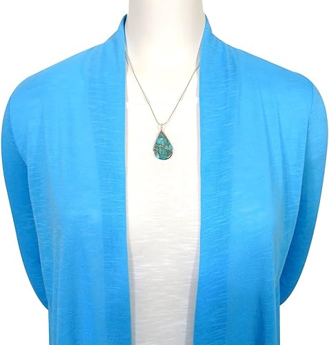 ONE :💎Sterling Silver (Solid) 925 Turquoise Necklace Pendant & Earrings Set Genuine Color: Teal/Matrix Turquoise 20" Necklace