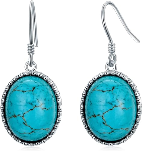 ONE PAIR: Santa Fe Turquoise authentic Native American turquoise earrings Gemstone Southwestern Style 925 Sterling Silver