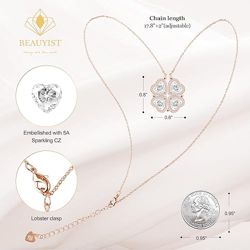 ONE: Lucky Four Leaf Rose Gold April Diamond White Clover Pendant Necklaces for Women & Girls