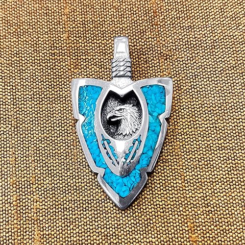 ONE: Santa Fe Arrowhead Turquoise Gemstone Eagle Southwestern Style 925 Sterling Silver Pendant