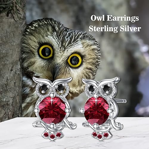 ONE PAIR:  Hoop Earrings Genuine 925 Sterling Silver OWL STUD