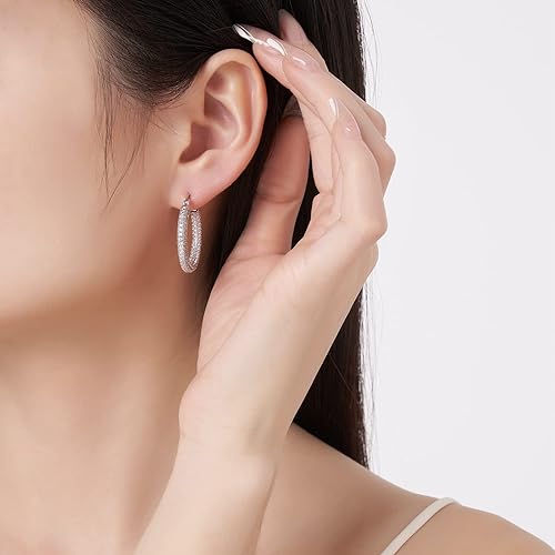 ONE: 925 Sterling Silver Post Hoop Earrings 14K Gold Plated Jewelry CZ