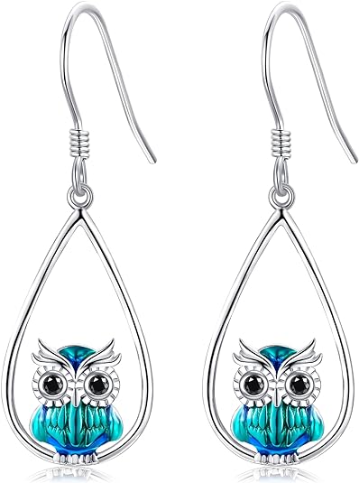 ONE PAIR:  Hoop Earrings Genuine 925 Sterling Silver OWL STUD