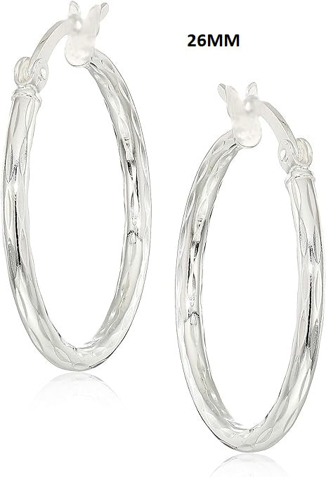 ONE: 925 Sterling Silver 26mm Hoop Earrings 14K Gold Plated Jewelry CZ