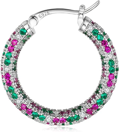 ONE:  ONE: 925 Sterling Silver Post Hoop Earrings 14K Gold Plated Jewelry CZ