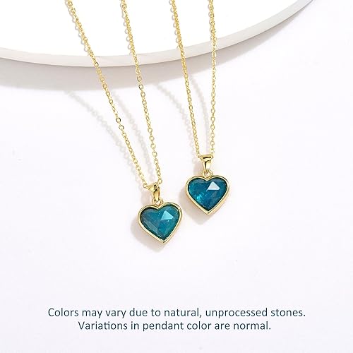 ONE: Handmade Healing Crystal Pendant Necklace, 14K Gold Plated Natural Energy Stone Blue Apatite-Heart