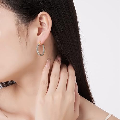 ONE:  ONE: 925 Sterling Silver Post Hoop Earrings 14K Gold Plated Jewelry CZ